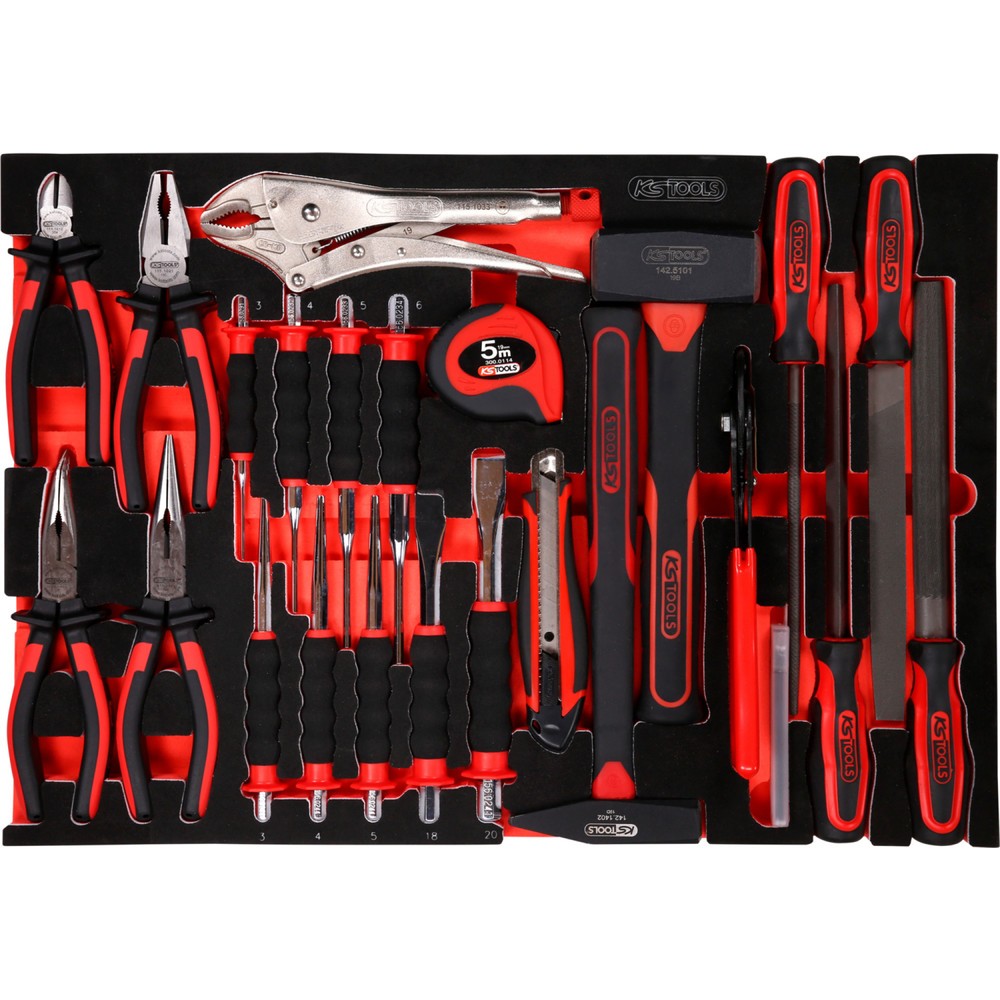 Produktabbildung: KS TOOLS Zangen- / Hammer- / und Meißel-Satz in Schaumstoffeinlage, 33-tlg