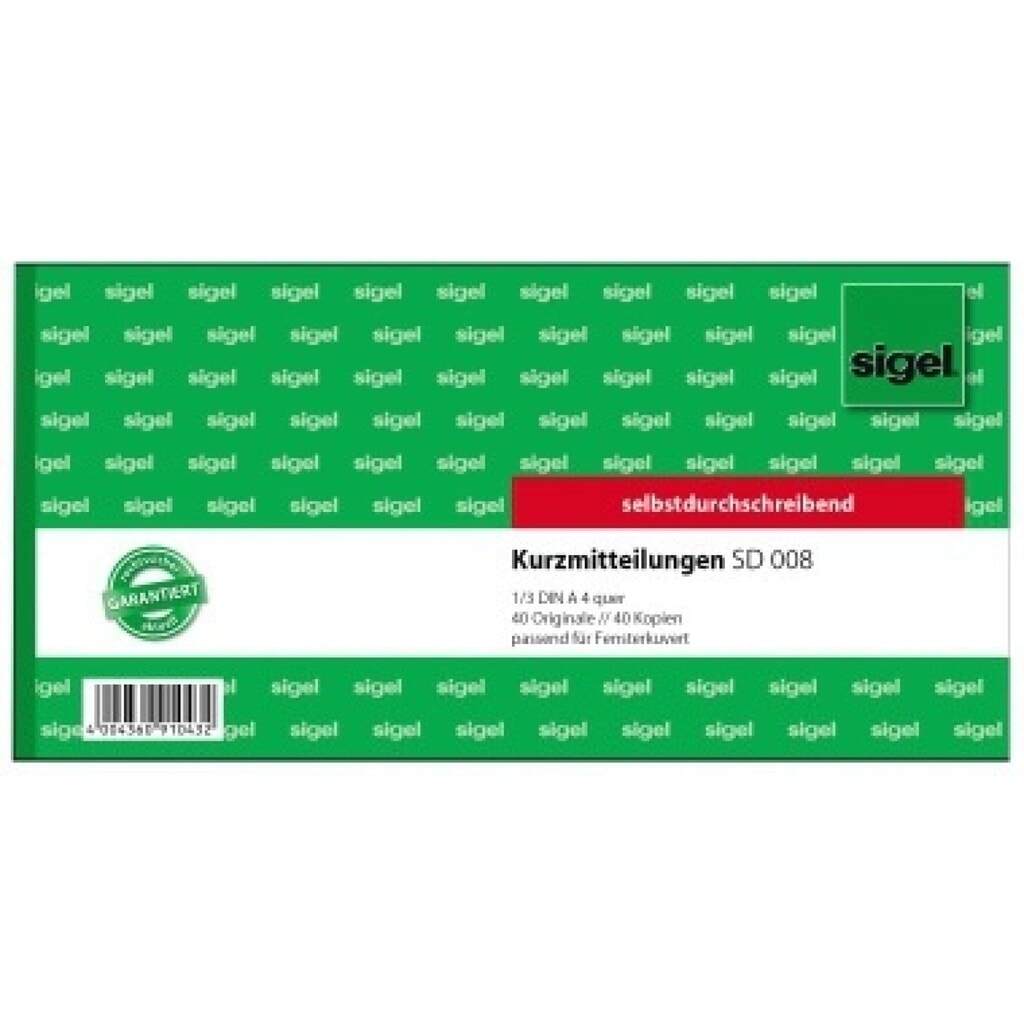 Sigel Kurzmitteilung SD008 1/3 DIN A4 quer 2x40Blatt Produktabbildung: Sigel Kurzmitteilung SD008 1/3 DIN A4 quer 2x40Blatt