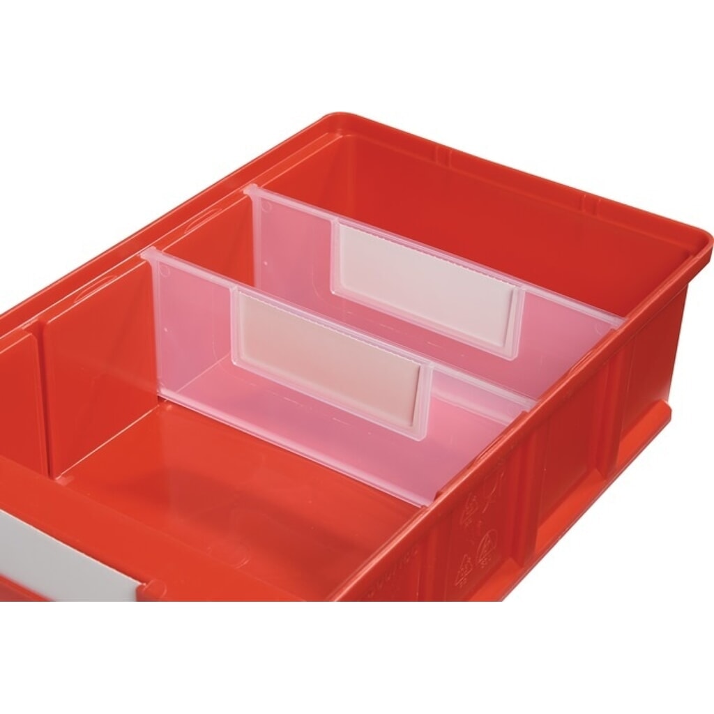 LA-KA-PE Trennwand, PP transparent, für Regalkasten B. 93 mm Produktabbildung: LA-KA-PE Trennwand, PP transparent, für Regalkasten B. 93 mm