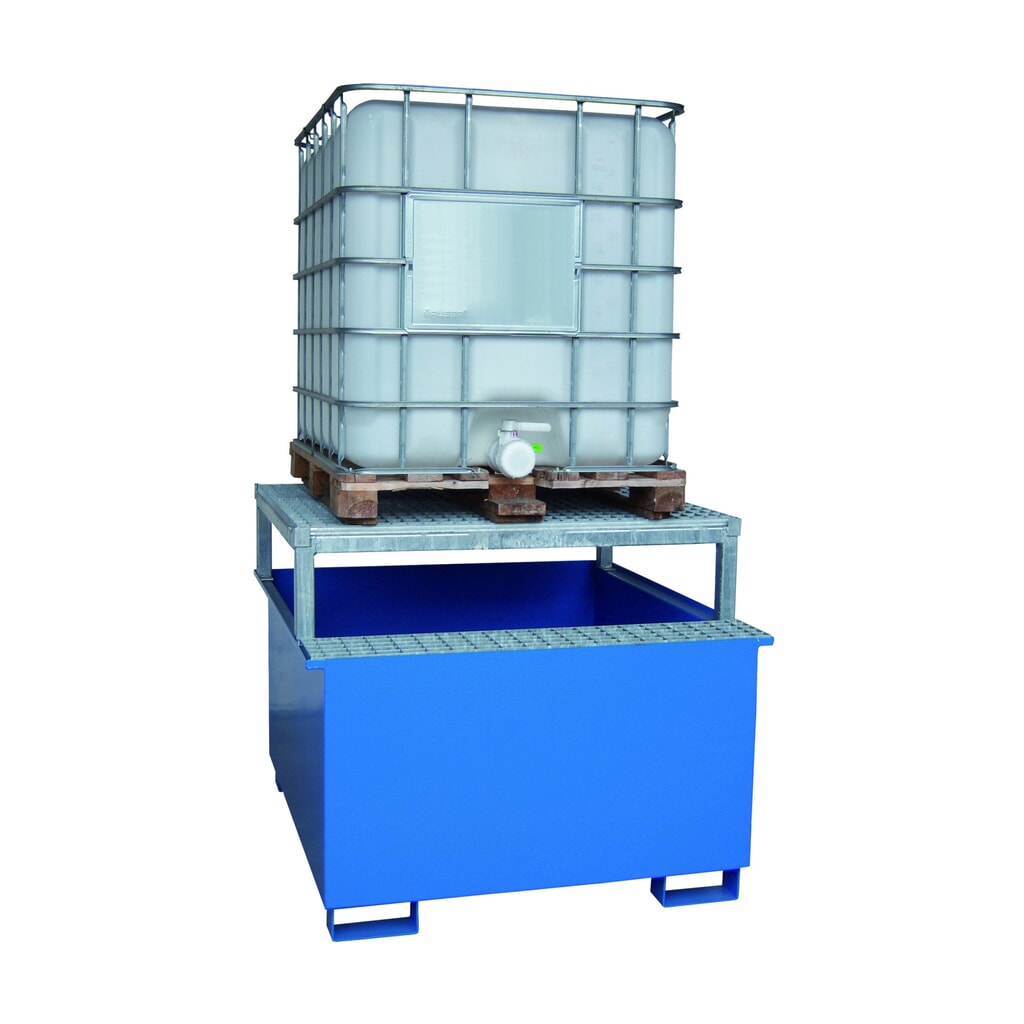 LaCont Auffangwanne, HxBxT 1.070 x 1.360 x 1.300 mm, Ü-Zeichen, lackiert, RAL 5015 himmelblau Produktabbildung: LaCont Auffangwanne, HxBxT 1.070 x 1.360 x 1.300 mm, Ü-Zeichen, lackiert, RAL 5015 himmelblau