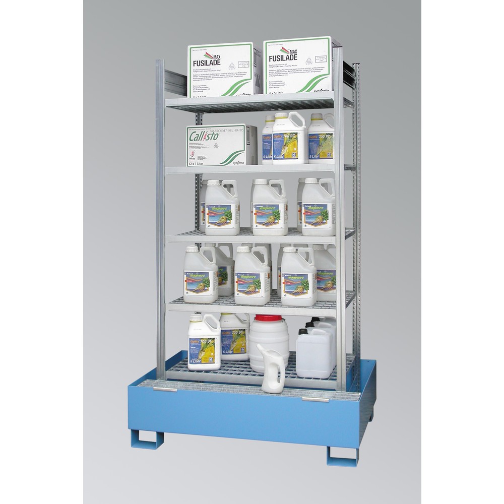 Produktabbildung: LaCont Gefahrstoffregal GR1-5GE mit Standwanne, Ü-Zeichen, HxBxT 2100 x 1060 x 635 mm, lackiert, RAL 5015 himmelblau