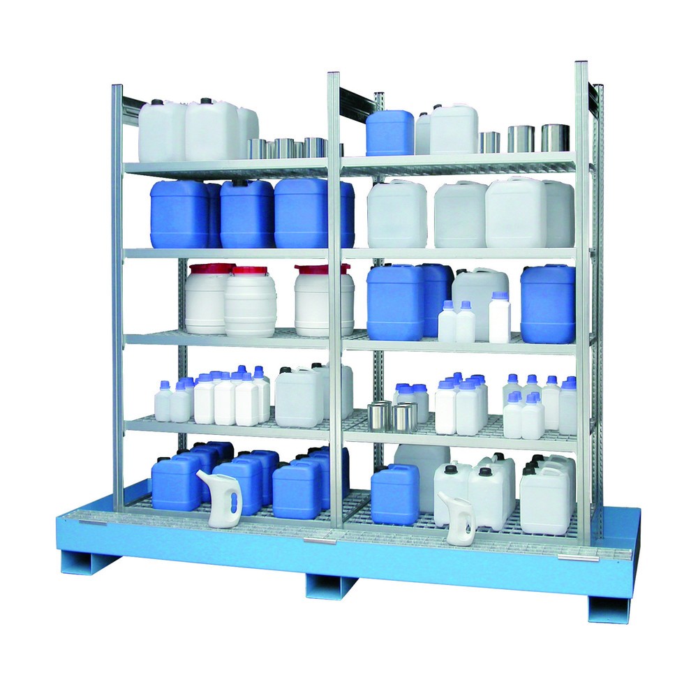 Produktabbildung: LaCont Gefahrstoffregal GR2-5GE mit Standwanne, Ü-Zeichen, HxBxT 2100 x 2085 x 635 mm, lackiert, RAL 5015 himmelblau