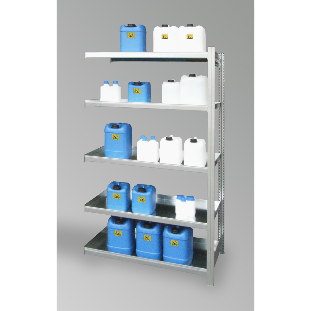 Produktabbildung: LaCont Gefahrstoffregal KG-GR 130 / 5W, Anbaufeld, Ü-Zeichen, HxBxT 2000 x 1310 x 635 mm, verzinkt