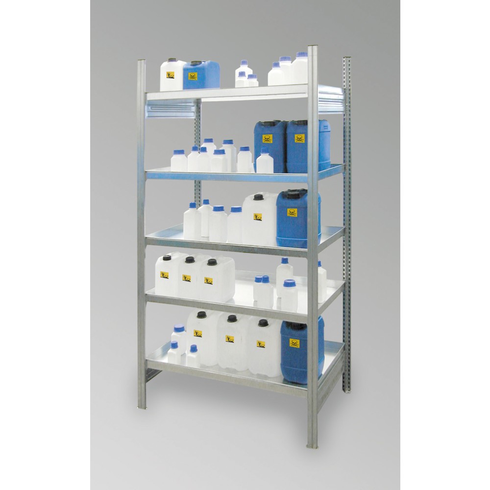 Produktabbildung: LaCont Gefahrstoffregal KG-GR 100 / 5W, Grundfeld, Ü-Zeichen, HxBxT 2000 x 1060 x 635 mm, verzinkt