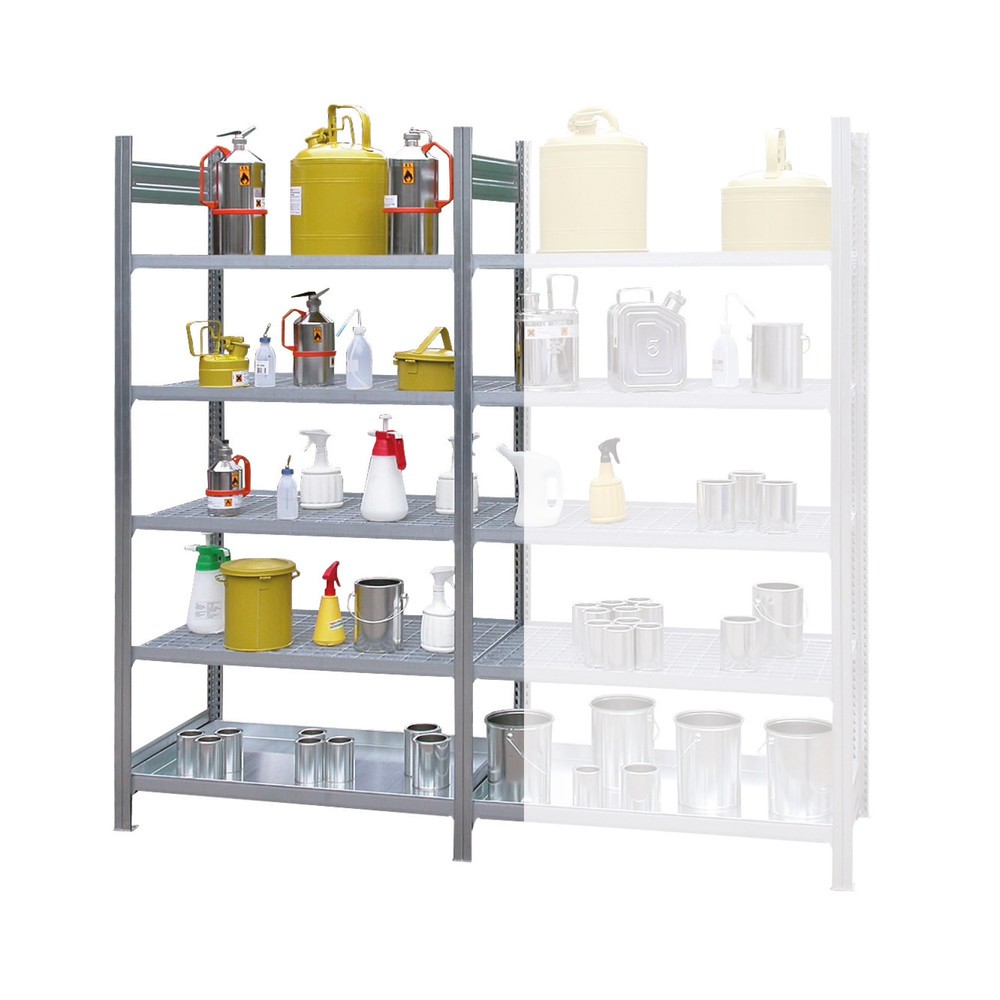 Produktabbildung: LaCont Gefahrstoffregal KG-GR 100 / 5G, Grundfeld, Ü-Zeichen, HxBxT 2000 x 1060 x 635 mm, verznikt