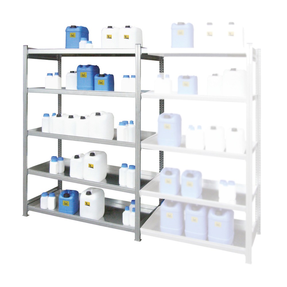 Produktabbildung: LaCont Gefahrstoffregal KG-GR 130 / 5W, Grundfeld, Ü-Zeichen, HxBxT 2000 x 1360 x 635 mm, verzinkt