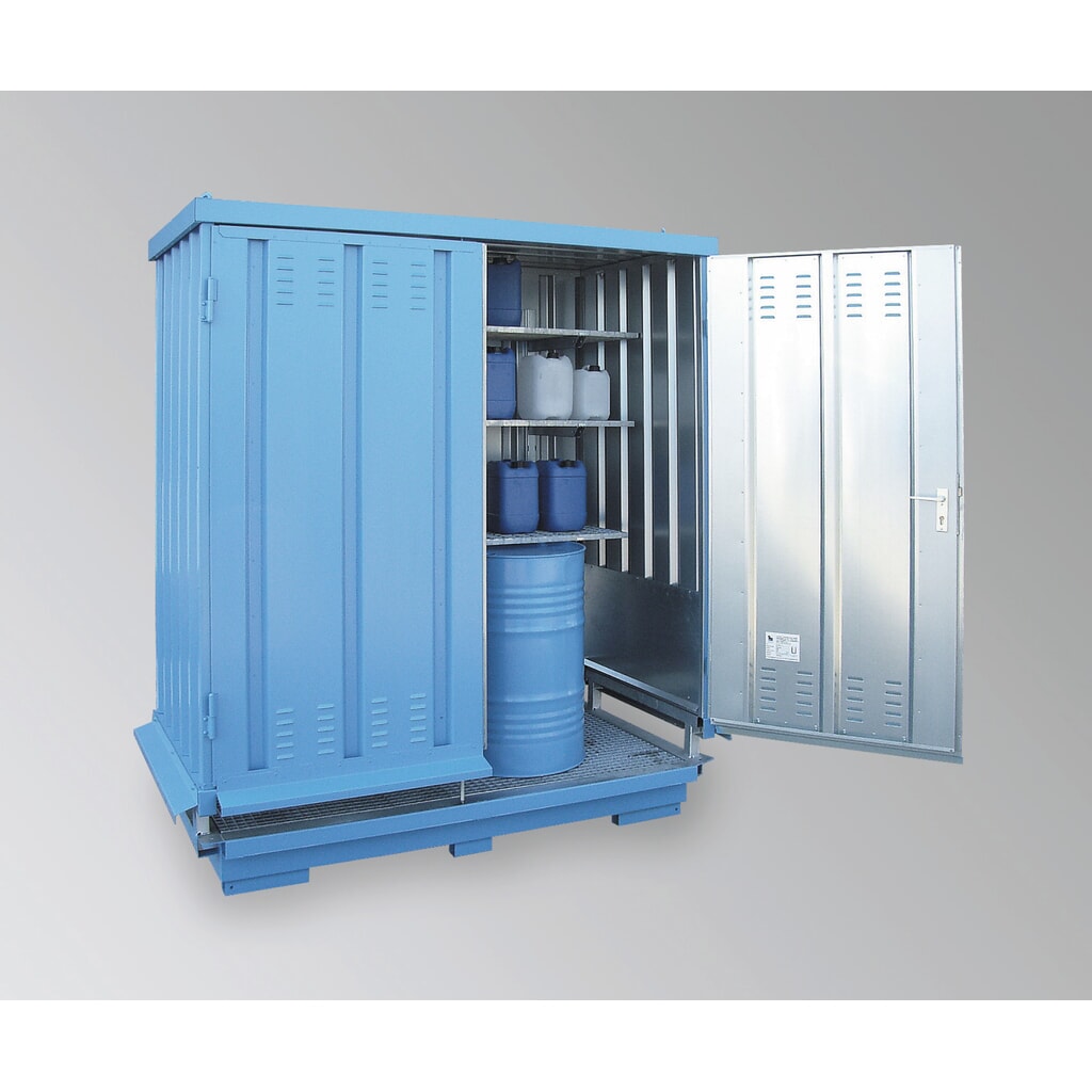 LaCont Sicherheitslagerhaus SLH-NB 1 x 2, HxBxT 2570 x 2075 x 1075 mm, verzinkt, RAL 5015 himmelblau Produktabbildung: LaCont Sicherheitslagerhaus SLH-NB 1 x 2, HxBxT 2570 x 2075 x 1075 mm, verzinkt, RAL 5015 himmelblau