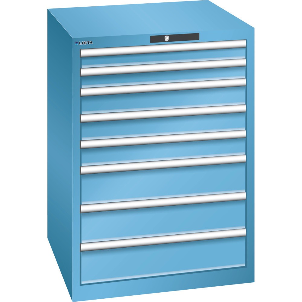 Product afbeelding: Ladekast LISTA 36x36E, (bxdxh) 717x725x1000 mm, 8 lades, 2 x 75 / 3 x 100 / 3 x 150, lichtblauw, CODE Lock