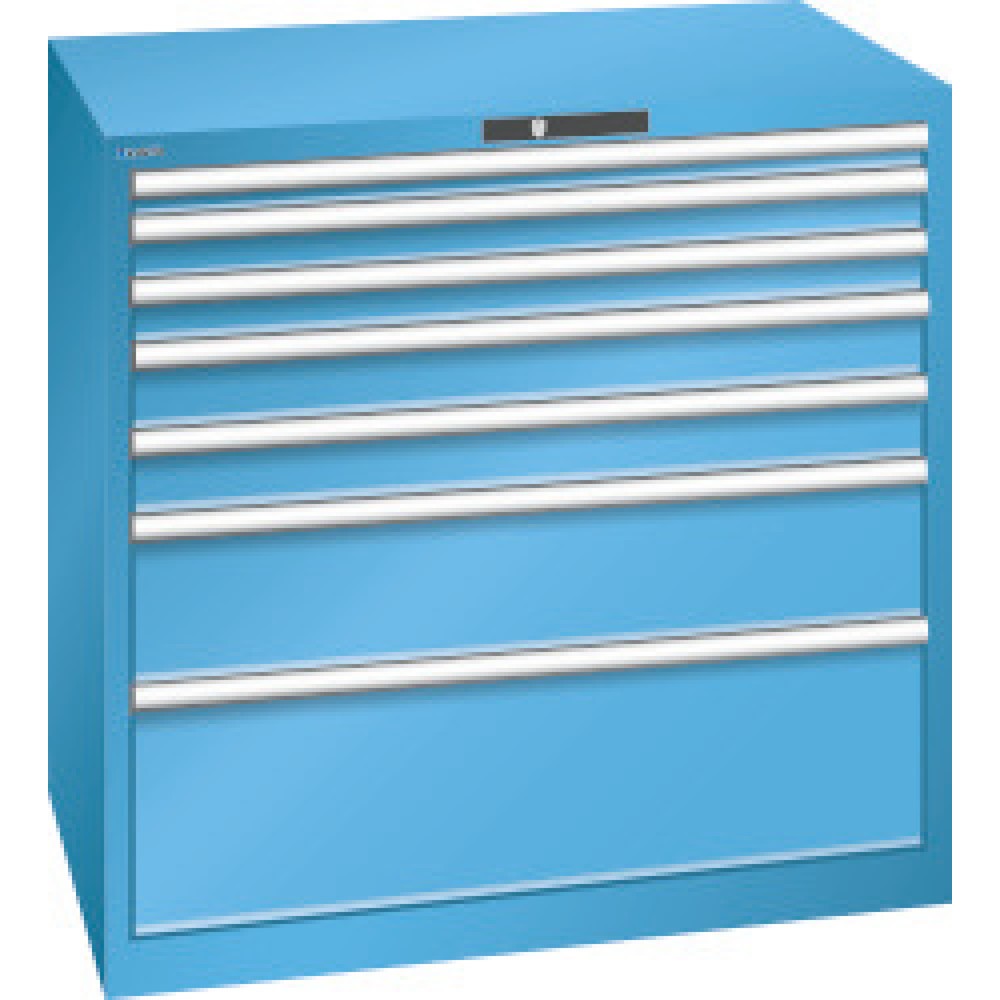 Product afbeelding: Ladenkast LISTA, laden 1x50 + 2x75 + 2x100 + 1x200 + 1x300 mm, cap. elk 75 kg, breedte 1.023 mm, lichtblauw