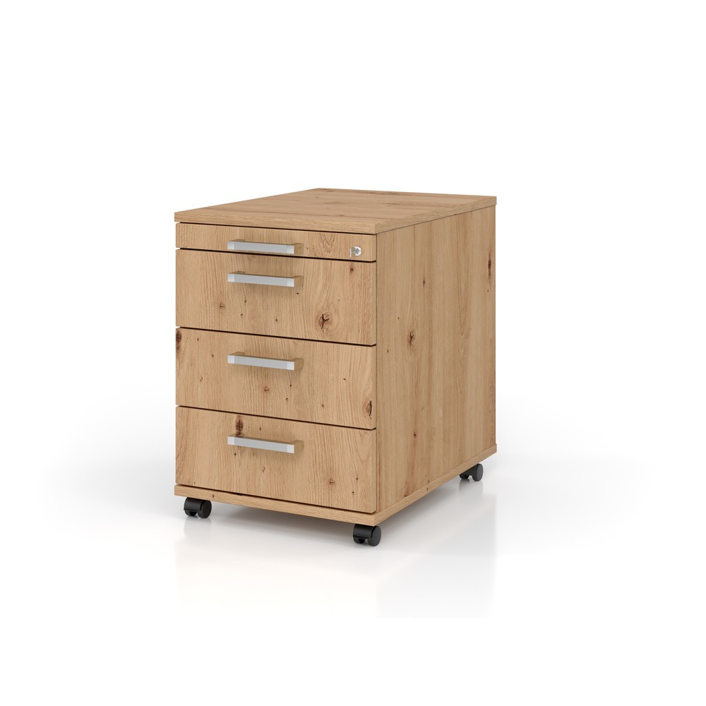 Product afbeelding: Ladekast op wielen Hammerbacher 58 cm, 3 lades, slot CE knoestig eiken