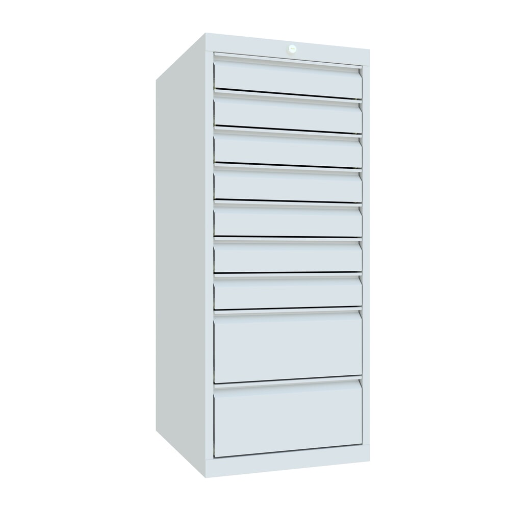 Product afbeelding: Ladekast PAVOY, hoogte 1.200 mm, laden 7x100 + 2x200 mm, breedte 500 mm, lichtgrijs, lichtgrijs