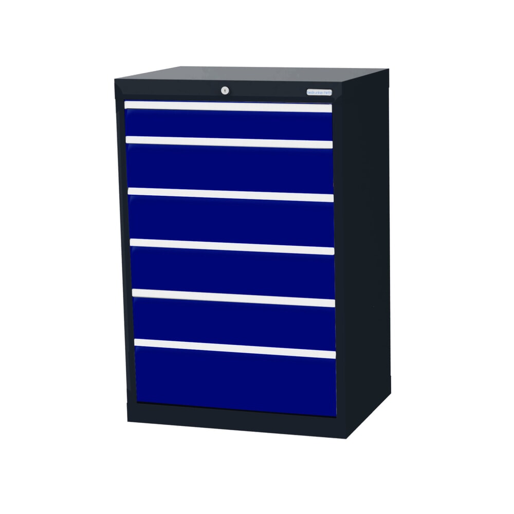 Product afbeelding: Ladekast Profi, laden 1x100 + 4x150 + 1x200 mm, breedte 680 mm, antracietgrijs, gentiaanblauw
