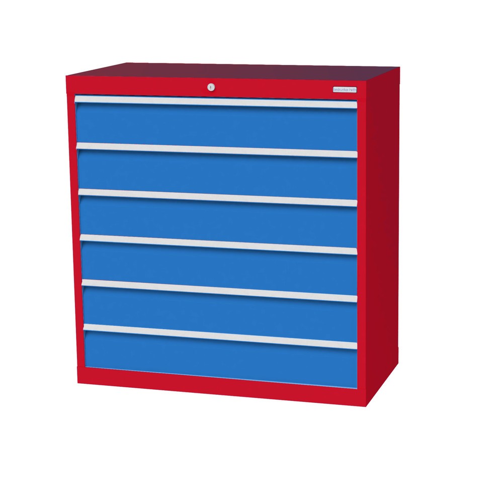 Product afbeelding: Ladekast Profi, laden 6x 150 mm, breedte 980 mm, verkeersrood, lichtblauw