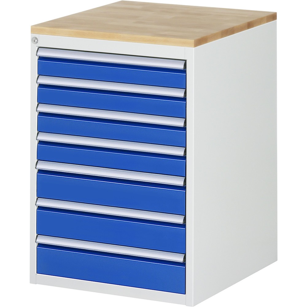 Product afbeelding: Ladekast RAU serie 7000, hxbxd 825 x 580 x 650 mm, 7 lades 4 x 90, 3 x 120 mm, beuken werkblad