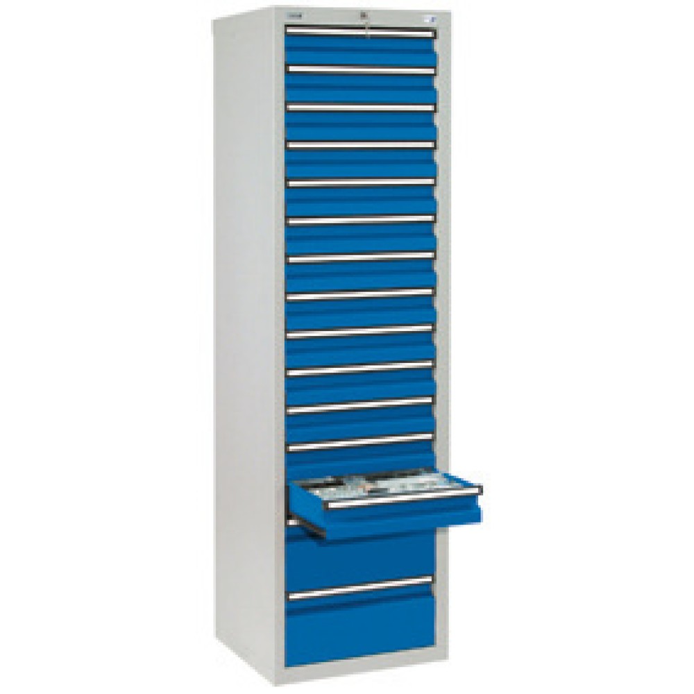 Product afbeelding: Ladenkast stumpf®, laden 13x100 + 2x200 mm, hxbxd 1.800 x 500 x 500 mm, lichtgrijs/gentiaanblauw