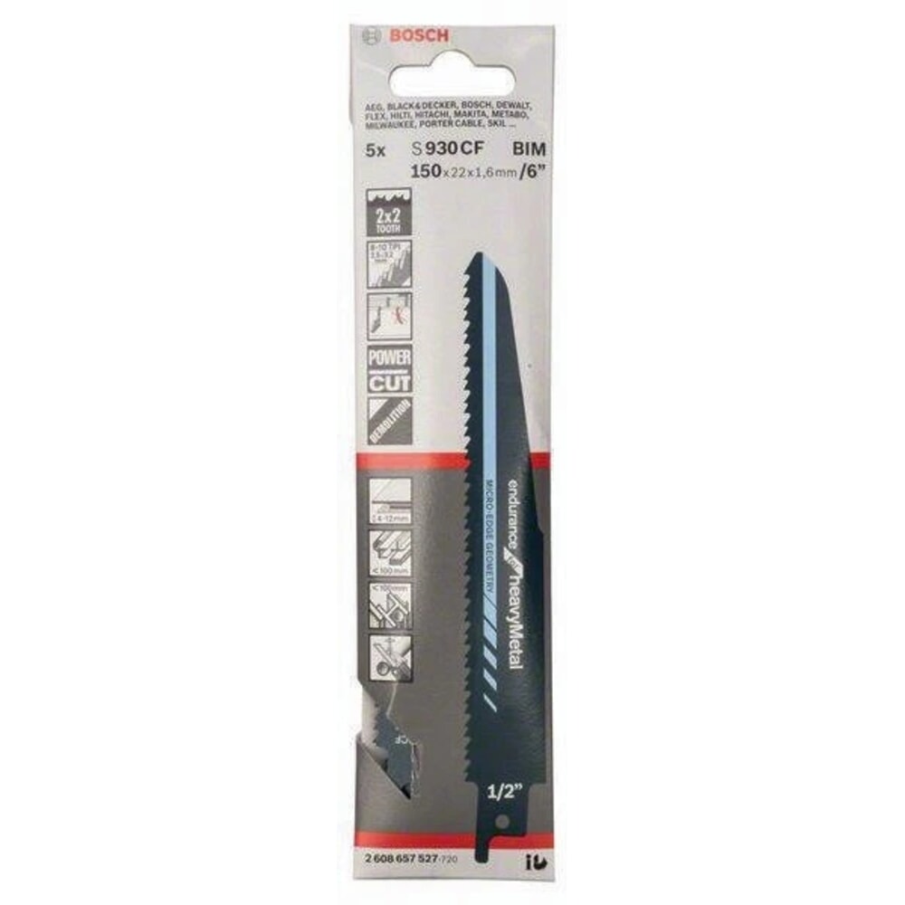 N° de l'image du produit 2 : Säbelsägeblatt S 930 CF L.150mm B.22mm TPI 8+10 2,5+3,2mm 2x2 Geometrie 5er Pk.