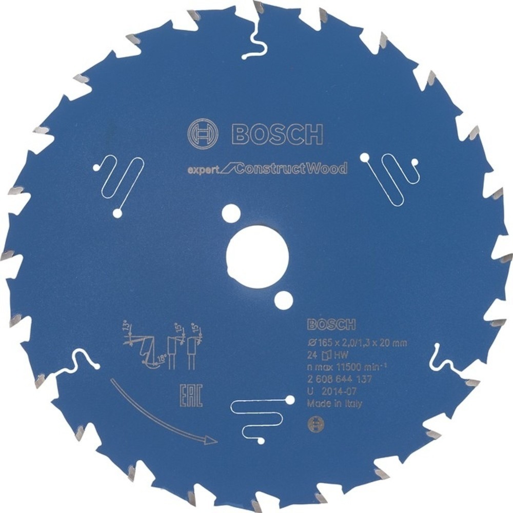 Illustration du produit: Lame de scie circulaire BOSCH Dia. Ext. 165 mm Dents 24 WZ perçage 20 mm Larg. coupe 2 mm HM