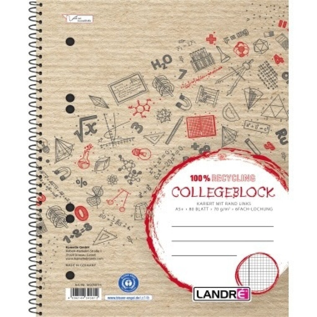 Landre Collegeblock 100050114 DIN A5 mit Rand 80Blatt kariert Produktabbildung: Landre Collegeblock 100050114 DIN A5 mit Rand 80Blatt kariert