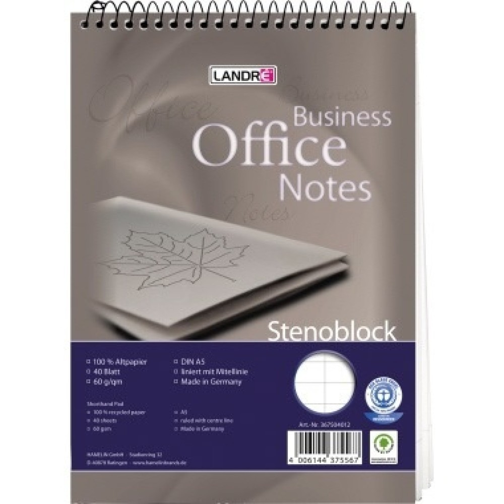 Produktabbildung: Landre Stenoblock 100050287 DIN A5 liniert +Mittellinie 40Blatt