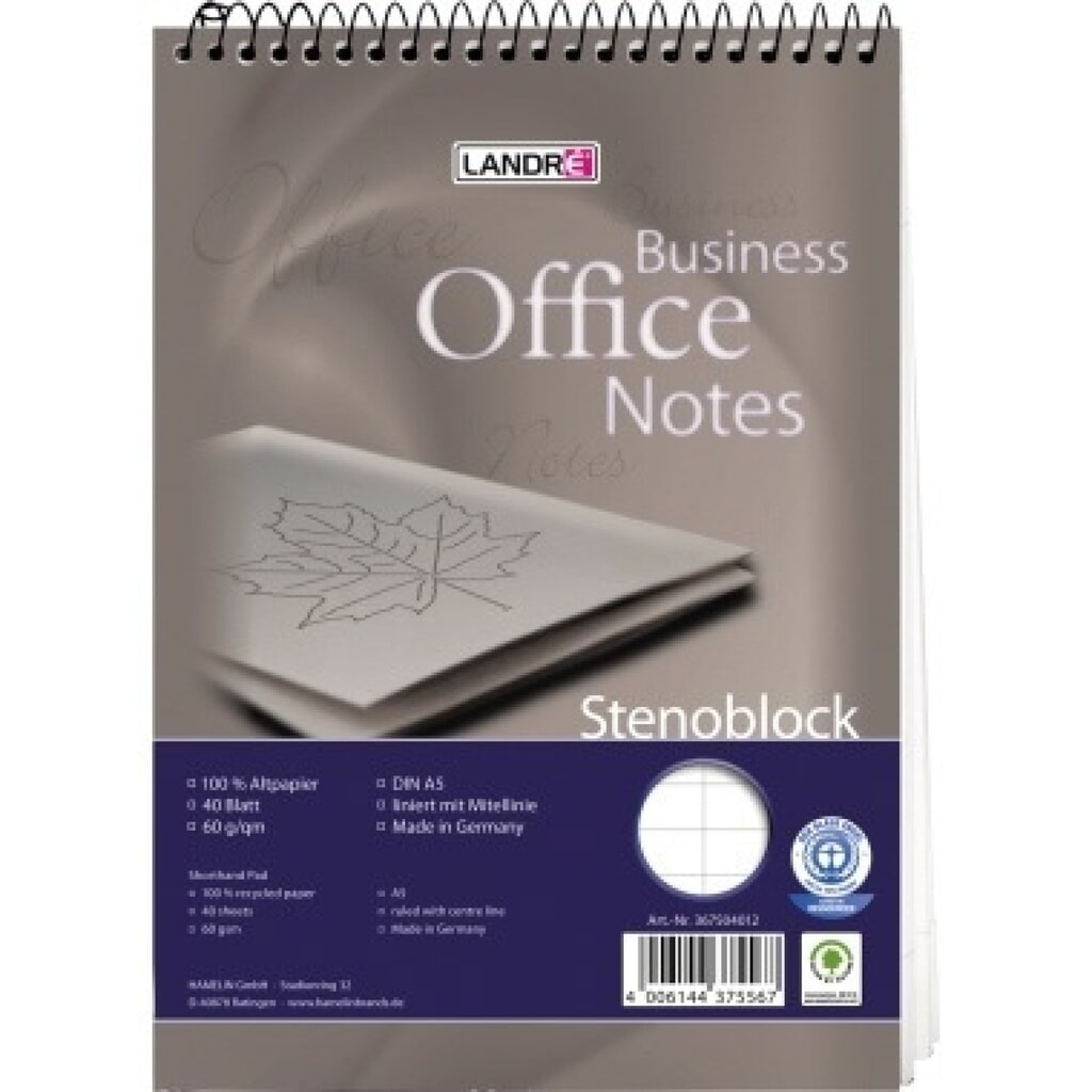 Landre Stenoblock 100050287 DIN A5 liniert +Mittellinie 40Blatt Produktabbildung: Landre Stenoblock 100050287 DIN A5 liniert +Mittellinie 40Blatt