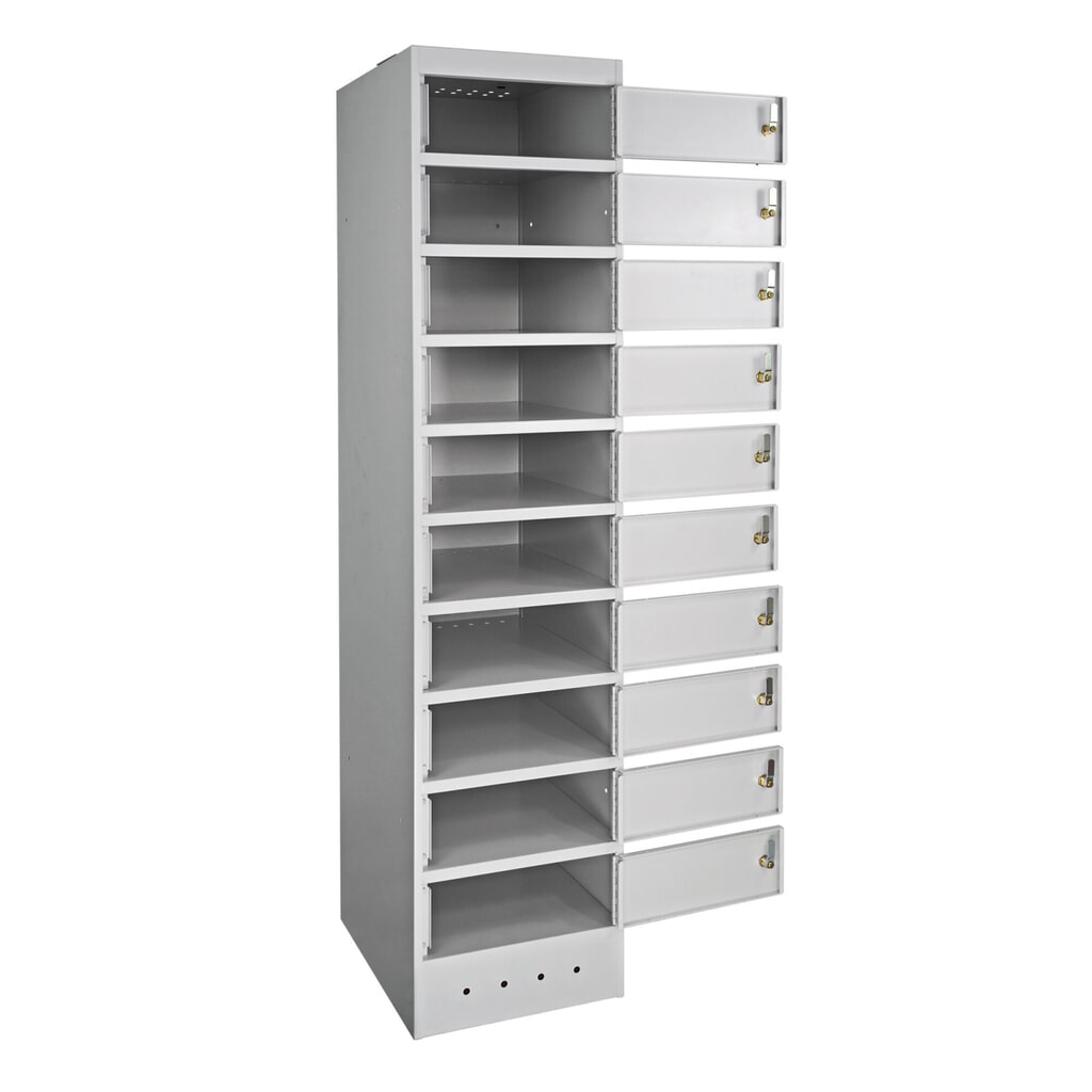 Laptop-Schließfachschrank, HxBxT 1.800 x 400 x 500 mm, 10 Fächer inkl. Stromversorgung Produktabbildung Nr. 2: Laptop-Schließfachschrank, HxBxT 1.800 x 400 x 500 mm, 10 Fächer inkl. Stromversorgung