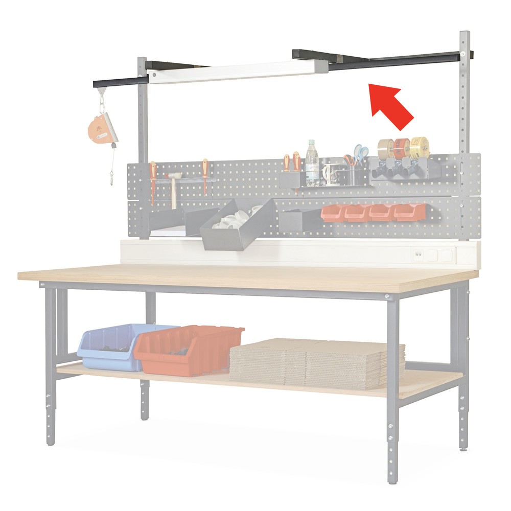 Produktabbildung: Laufschiene für Packtisch, inkl. Laufwagen, Breite 1.600 mm, anthrazit