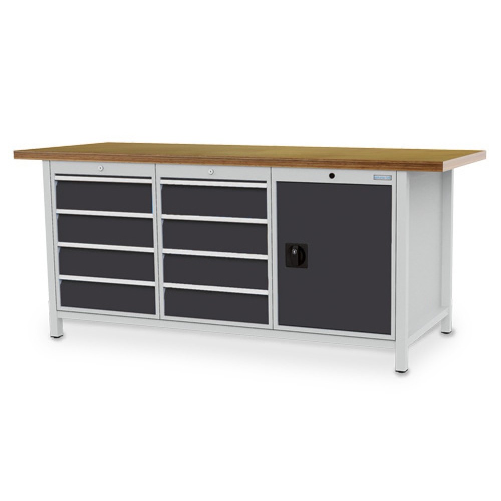 Zdjęcie produktu: Ława warsztatowa Bedrunka+Hirth R 18-24, wys. x szer. x gł. 859 x 2000 x 750 mm, kolor jasnoszary, kolor antracytowoszary, 8 x szuflada 8 x 150 mm, 1 drzwi skrzydłowe 1 x 600 mm