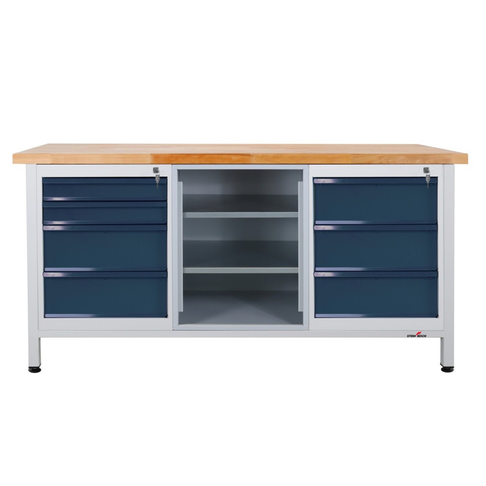Zdjęcie produktu nr 1: Ława warsztatowa Steinbock® Extra, 7 x szuflada, 1 x sekcja regału, udźwig 500 kg, wys. x szer. x gł. 840 x 1700 x 600 mm, RAL 7035/7016