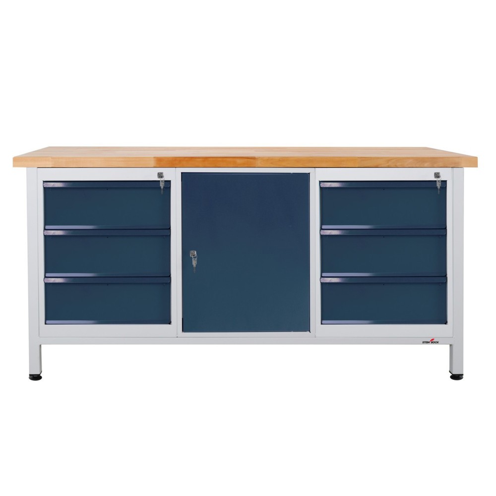 Zdjęcie produktu nr 1: Ława warsztatowa Steinbock® Extra, 6 x szuflada, 1 x drzwi, udźwig 500 kg, wys. x szer. x gł. 840 x 1700 x 600 mm, RAL 7035/7016