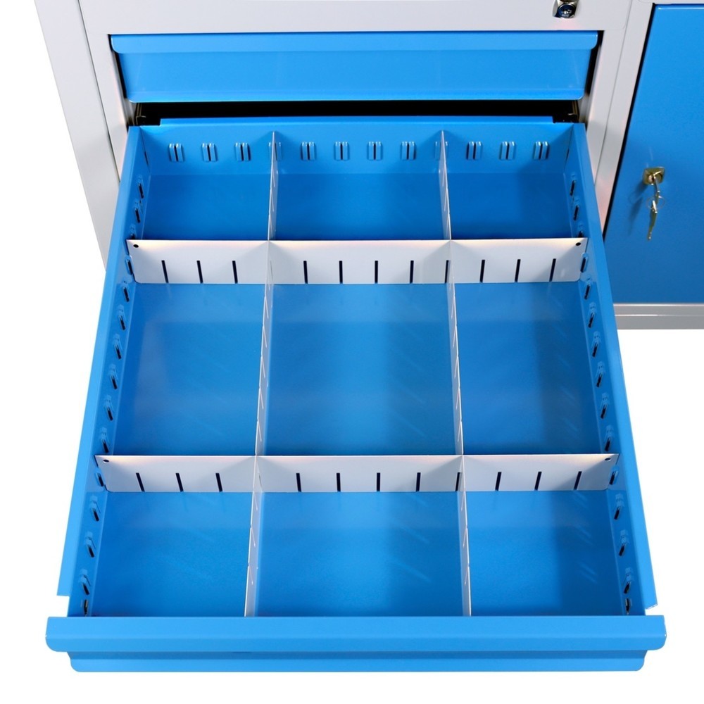 Zdjęcie produktu nr 3: Ława warsztatowa Steinbock® Premium, 1 x półka, 3 x szuflada, 1 x sekcja regału, udźwig 300 kg, wys. x szer. x gł. 840 x 1200 x 600 mm, RAL 7035/5012