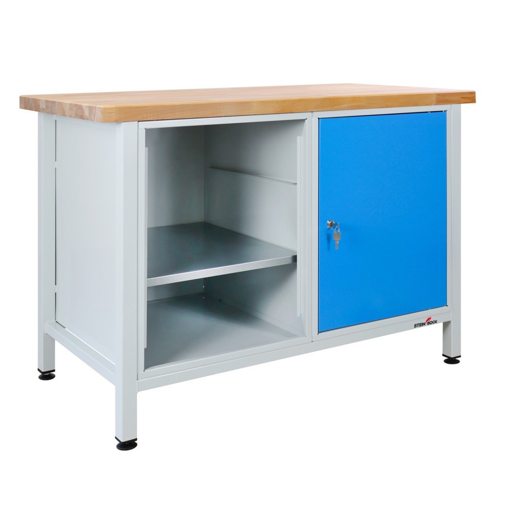 Zdjęcie produktu nr 1: Ława warsztatowa Steinbock® Premium, 1 x sekcja regału, 1 x drzwi, udźwig 300 kg, wys. x szer. x gł. 840 x 1200 x 600 mm, RAL 7035/5012