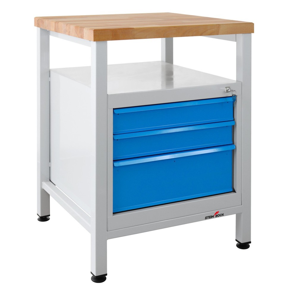 Zdjęcie produktu nr 1: Ława warsztatowa Steinbock® Premium, 1 x półka, 3 x szuflada, udźwig 300 kg, wys. x szer. x gł. 840 x 600 x 600 mm, RAL 7035/5012