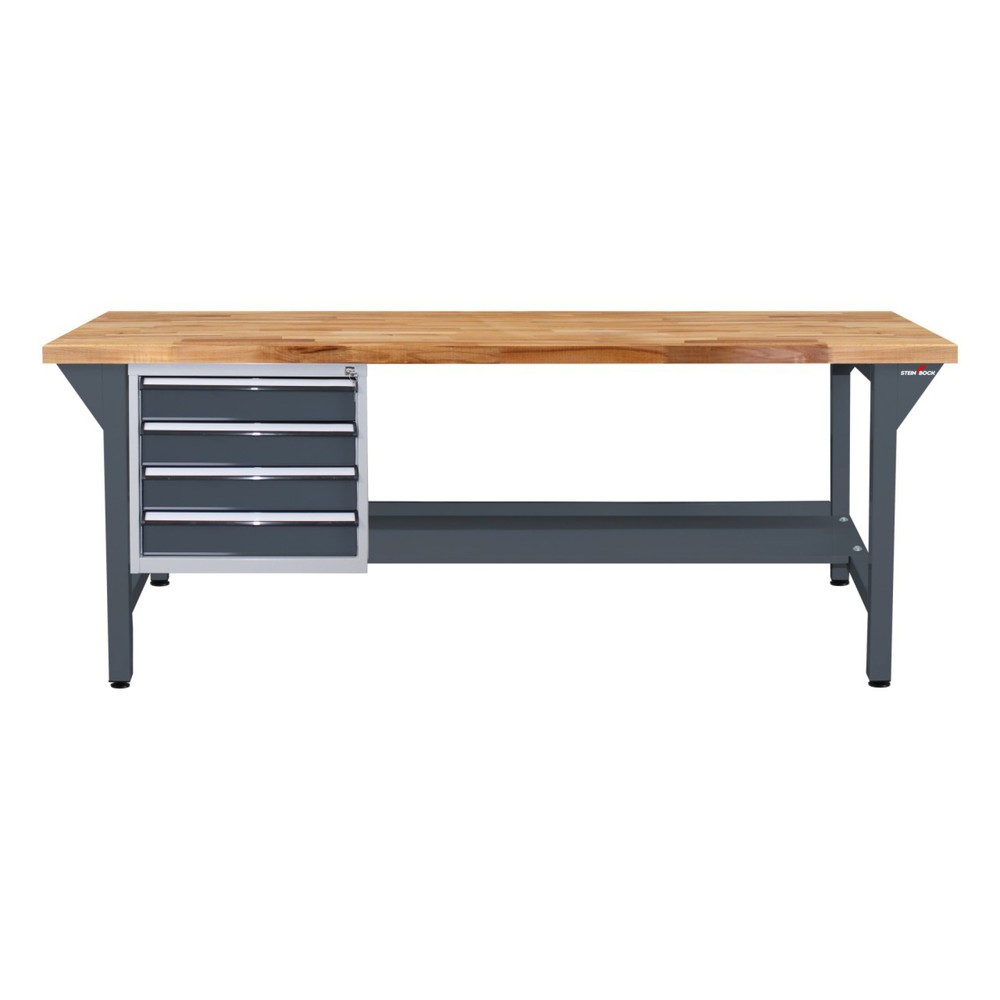 Zdjęcie produktu nr 2: Ława warsztatowa Steinbock® Pro, 4 x szuflada, 1 x półka, udźwig 500 kg, wys. x szer. x gł. 850 x 2000 x 750 mm, RAL 7016