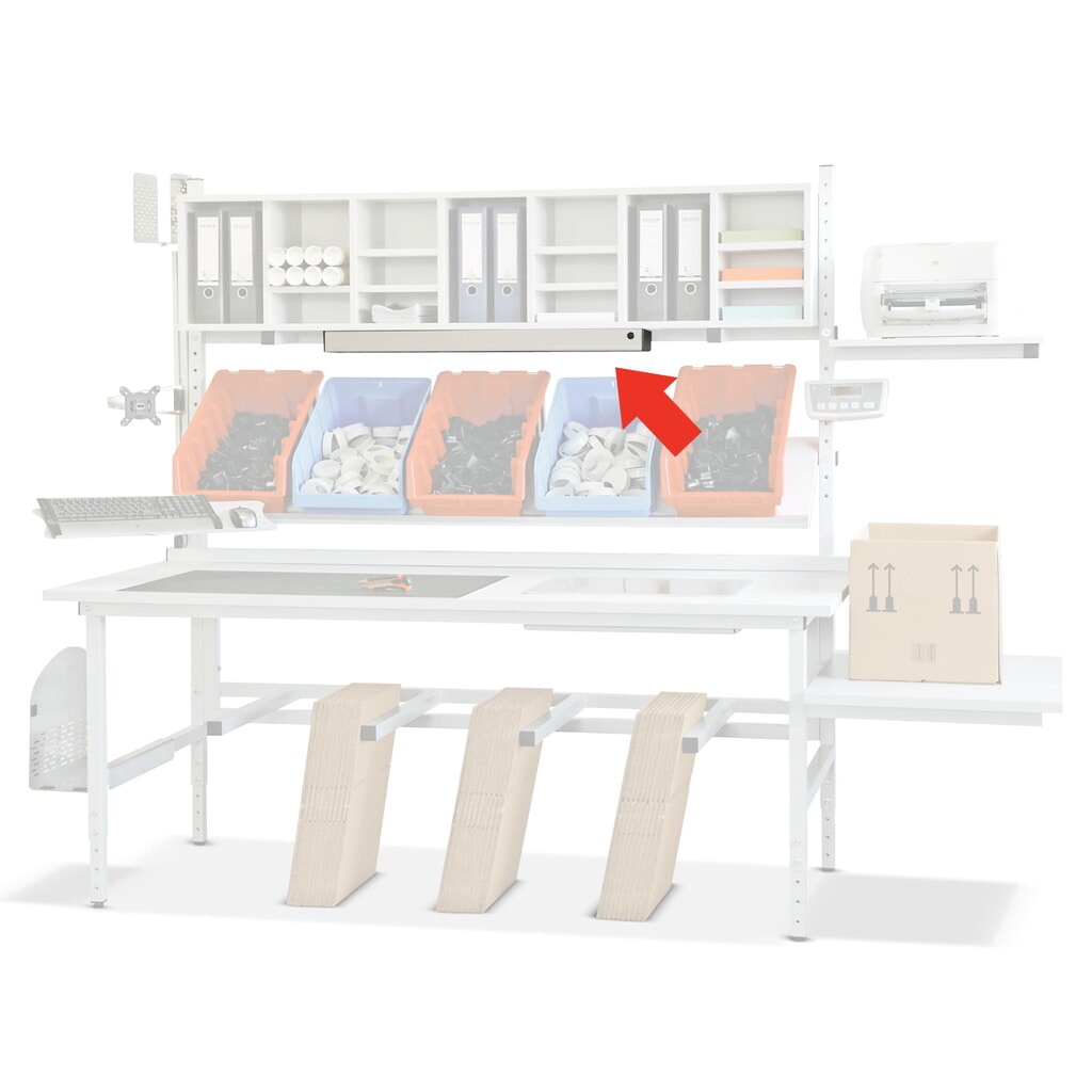 Produktabbildung: LED-Beleuchtung für DAHMEN Packtische Classic und Multiplex, 1.100 Lux, 2x 36 Watt