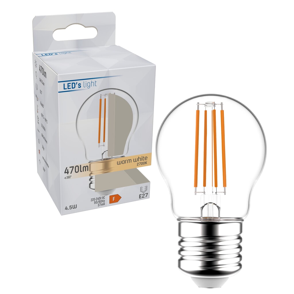LED Filament Leuchtmittel - Globe G45 E27 4,5W 470lm 2700K klar 330° Produktabbildung Nr. 2: LED Filament Leuchtmittel - Globe G45 E27 4,5W 470lm 2700K klar 330°