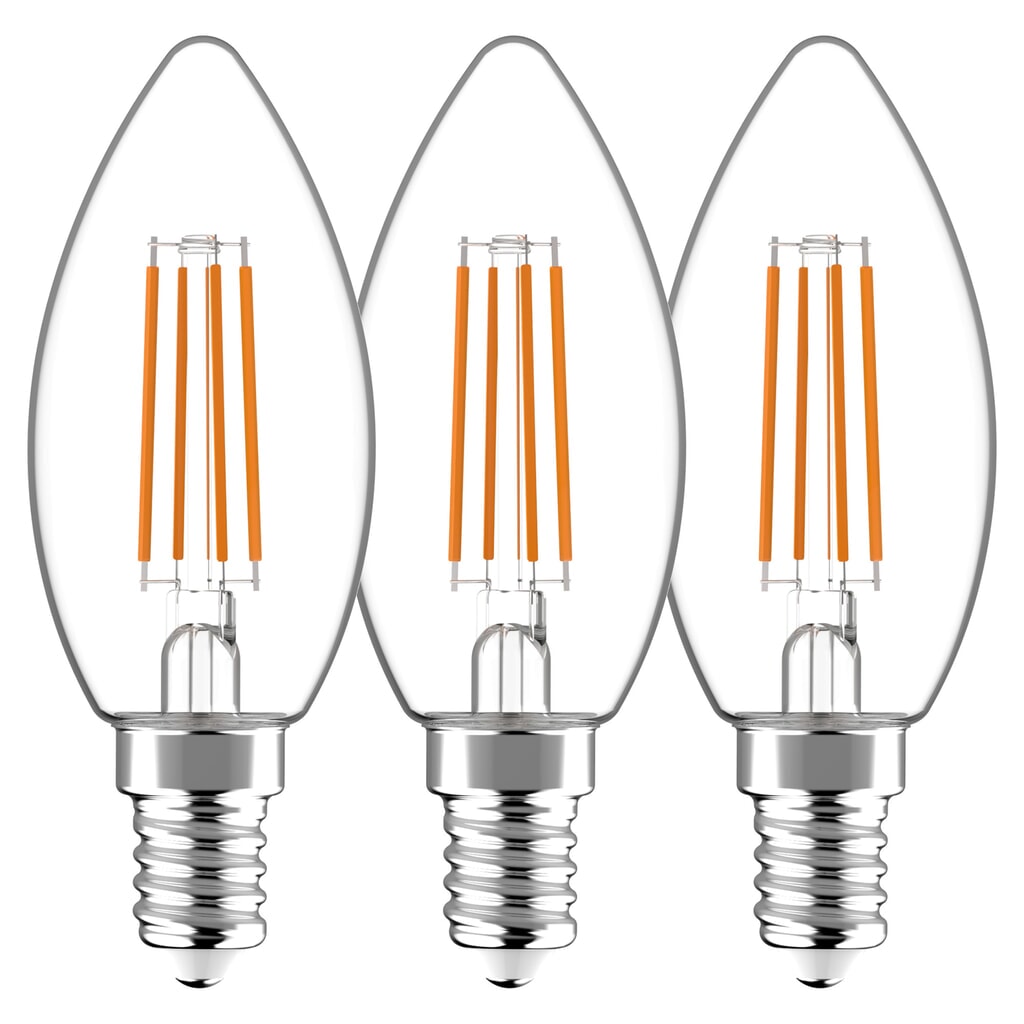 Produktabbildung: LED Filament Leuchtmittel - Kerze C35 E14 4,5W 470lm 2700K klar 330° - 3er-Pack