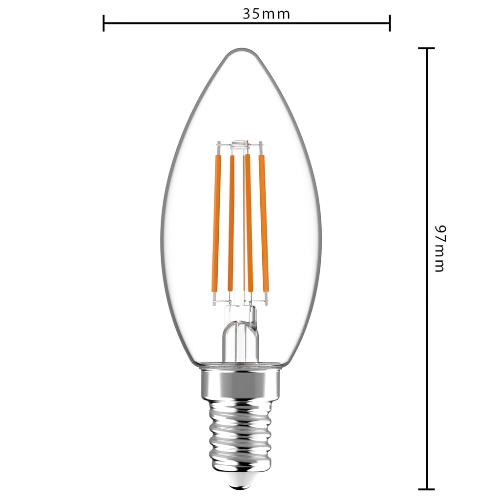 LED Filament Leuchtmittel - Kerze C35 E14 4,5W 470lm 2700K klar 330° dimmbar Produktabbildung Nr. 2: LED Filament Leuchtmittel - Kerze C35 E14 4,5W 470lm 2700K klar 330° dimmbar