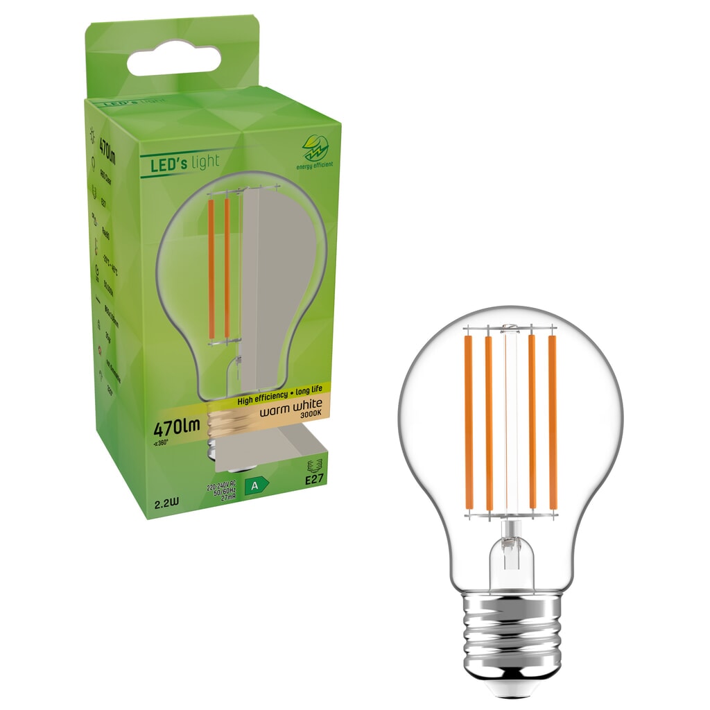 Produktabbildung Nr. 2: LED Filament Leuchtmittel - Klassisch A60 E27 2,2W 470lm 3000K klar 320°