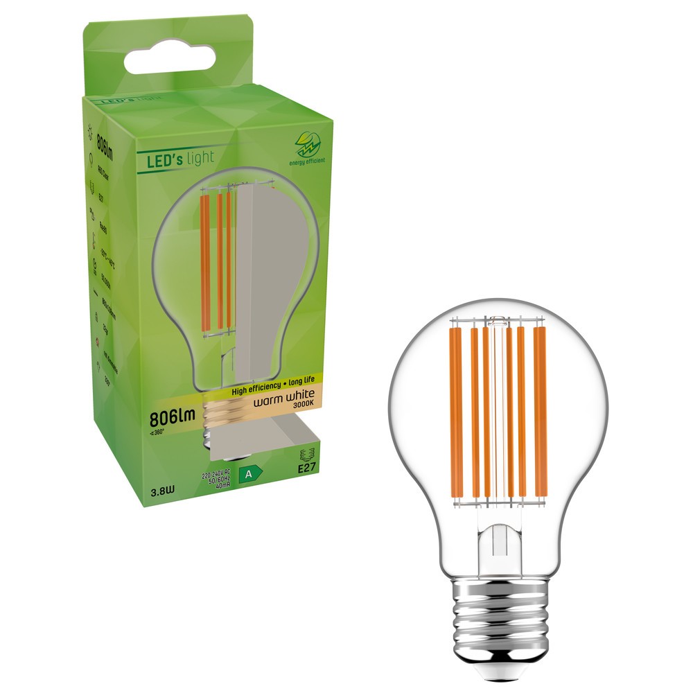 Produktabbildung Nr. 2: LED Filament Leuchtmittel - Klassisch A60 E27 3,8W 806lm 3000K klar 330°