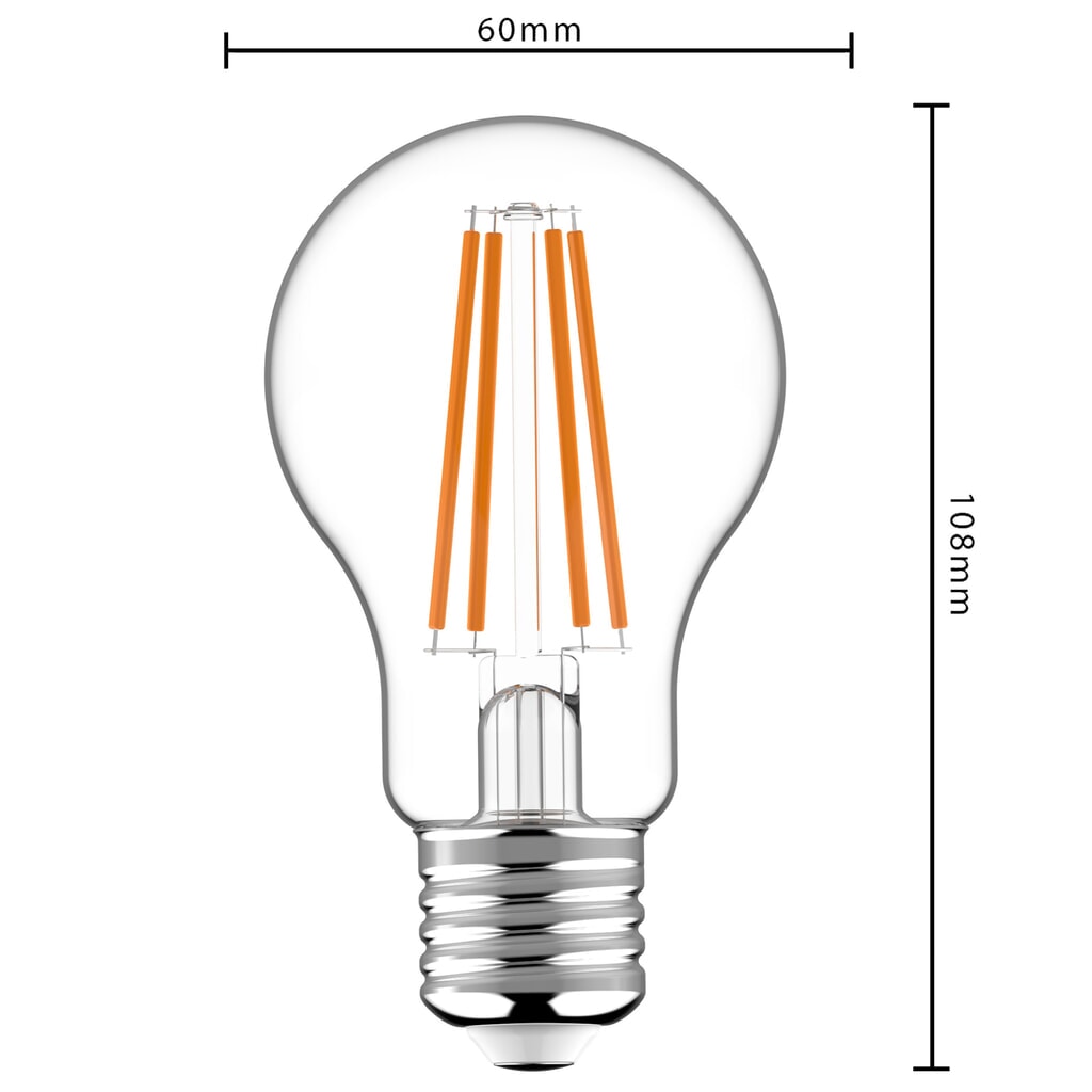 LED Filament Leuchtmittel - Klassisch A60 E27 7W 806lm 2700K klar 330° dimmbar Produktabbildung Nr. 4: LED Filament Leuchtmittel - Klassisch A60 E27 7W 806lm 2700K klar 330° dimmbar