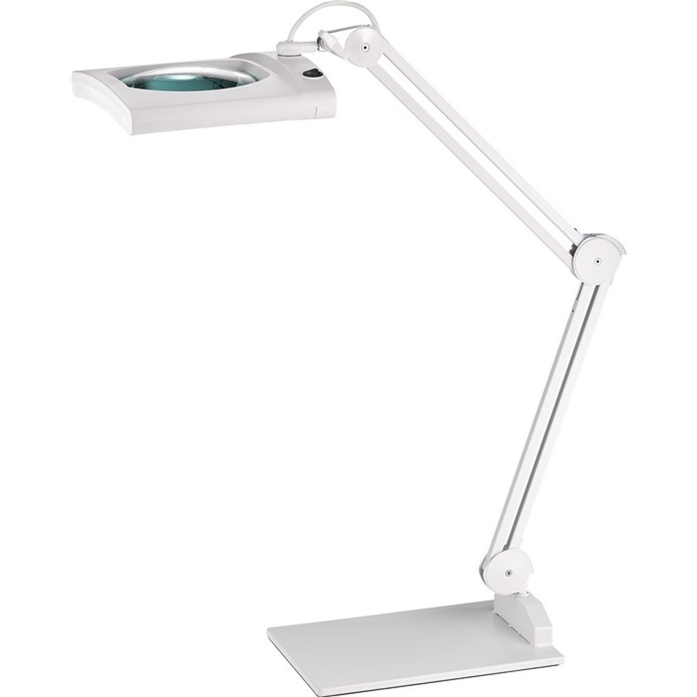 Produktabbildung Nr. 1: LED-Lupenleuchte Glaslinse 190,5mm (7,5″) Standfuß weiß Abdeck.,eckiger Kopf