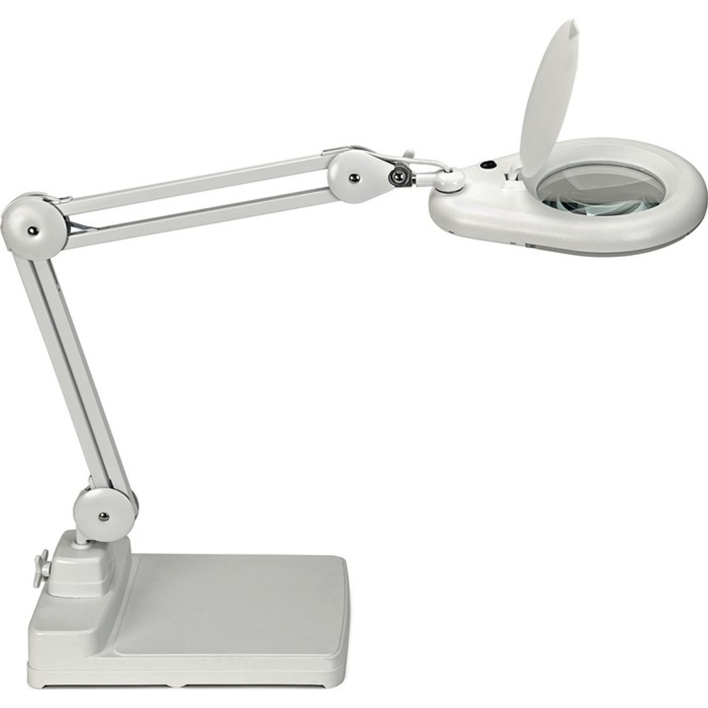 LED-Lupenleuchte, Standfuß, Glaslinse 127 (5 ″), weiß mit Abdeckung, runder Kopf Produktabbildung: LED-Lupenleuchte, Standfuß, Glaslinse 127 (5 ″), weiß mit Abdeckung, runder Kopf