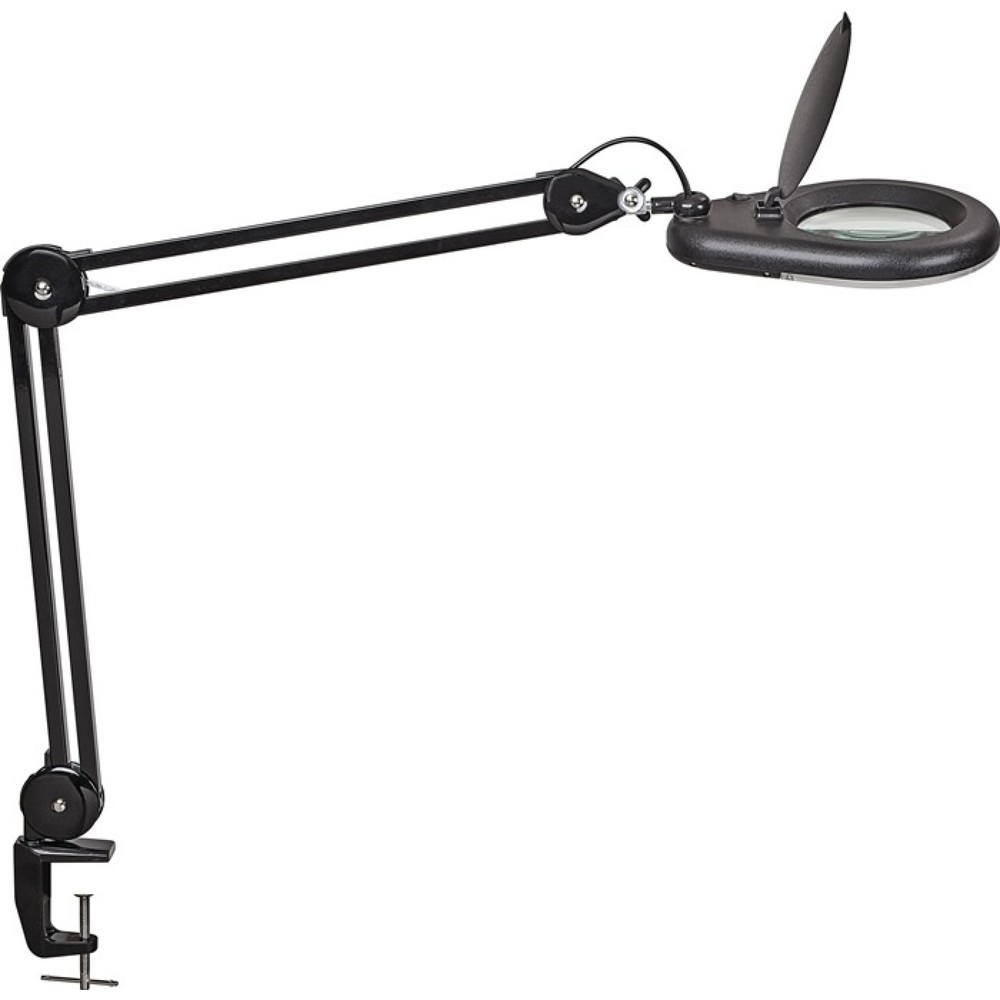 Produktabbildung Nr. 1: LED-Lupenleuchte, Tischklemme, Glaslinse 127 (5 ″), schwarz mit Abdeckung, runder Kopf
