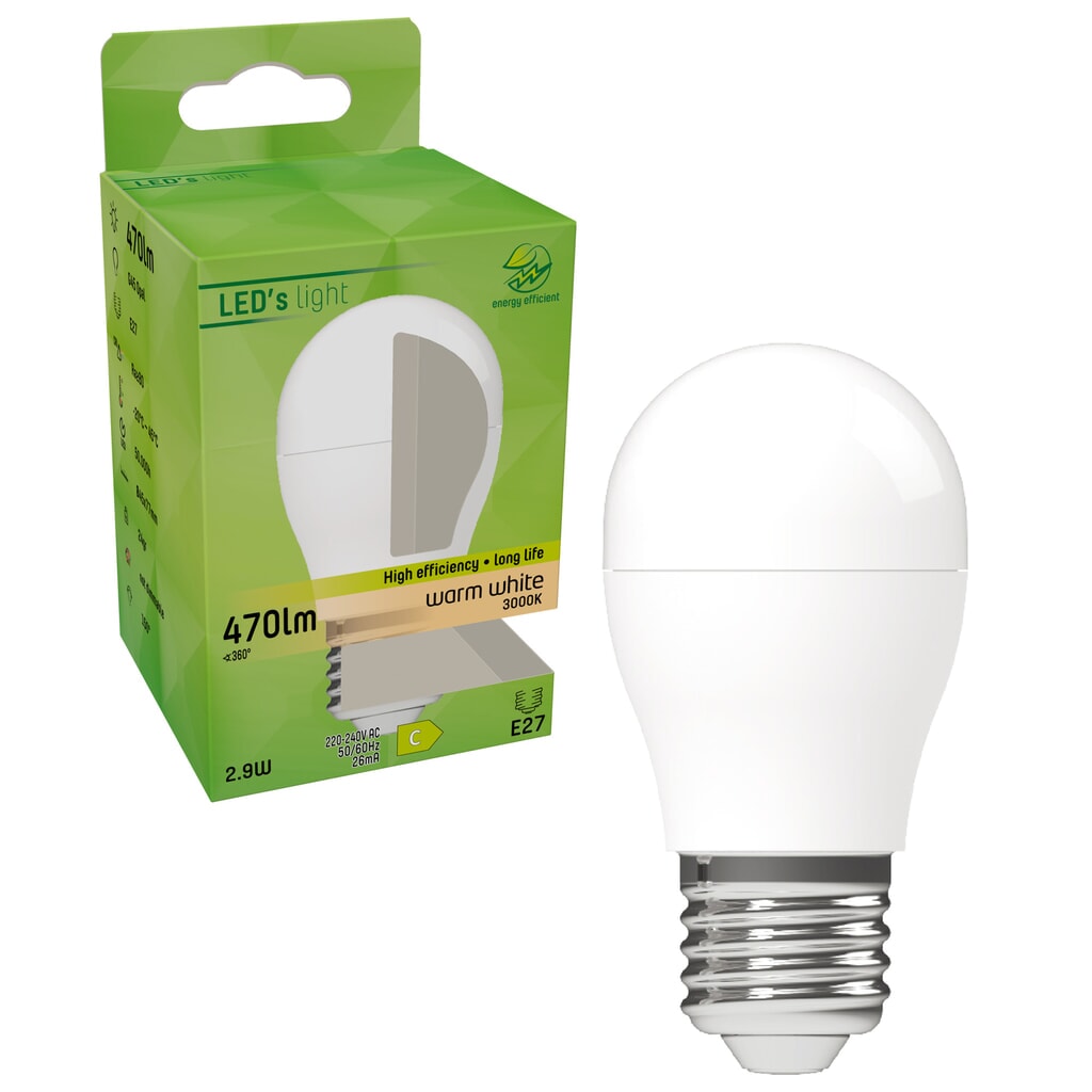 LED SMD Leuchtmittel - Globe G45 E27 2,9W 470lm 3000K opal 150° Produktabbildung Nr. 2: LED SMD Leuchtmittel - Globe G45 E27 2,9W 470lm 3000K opal 150°
