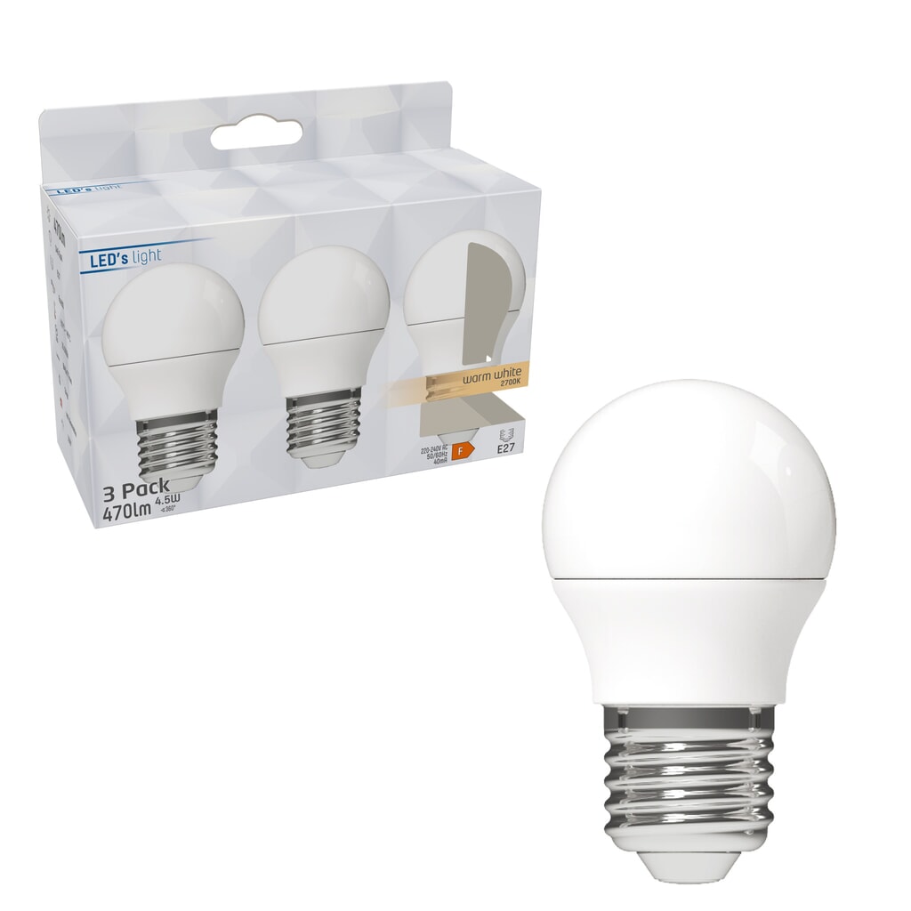 Produktabbildung Nr. 2: LED SMD Leuchtmittel - Globe G45 E27 4,9W 470lm 2700K opal 150° - 3er-Sparpack