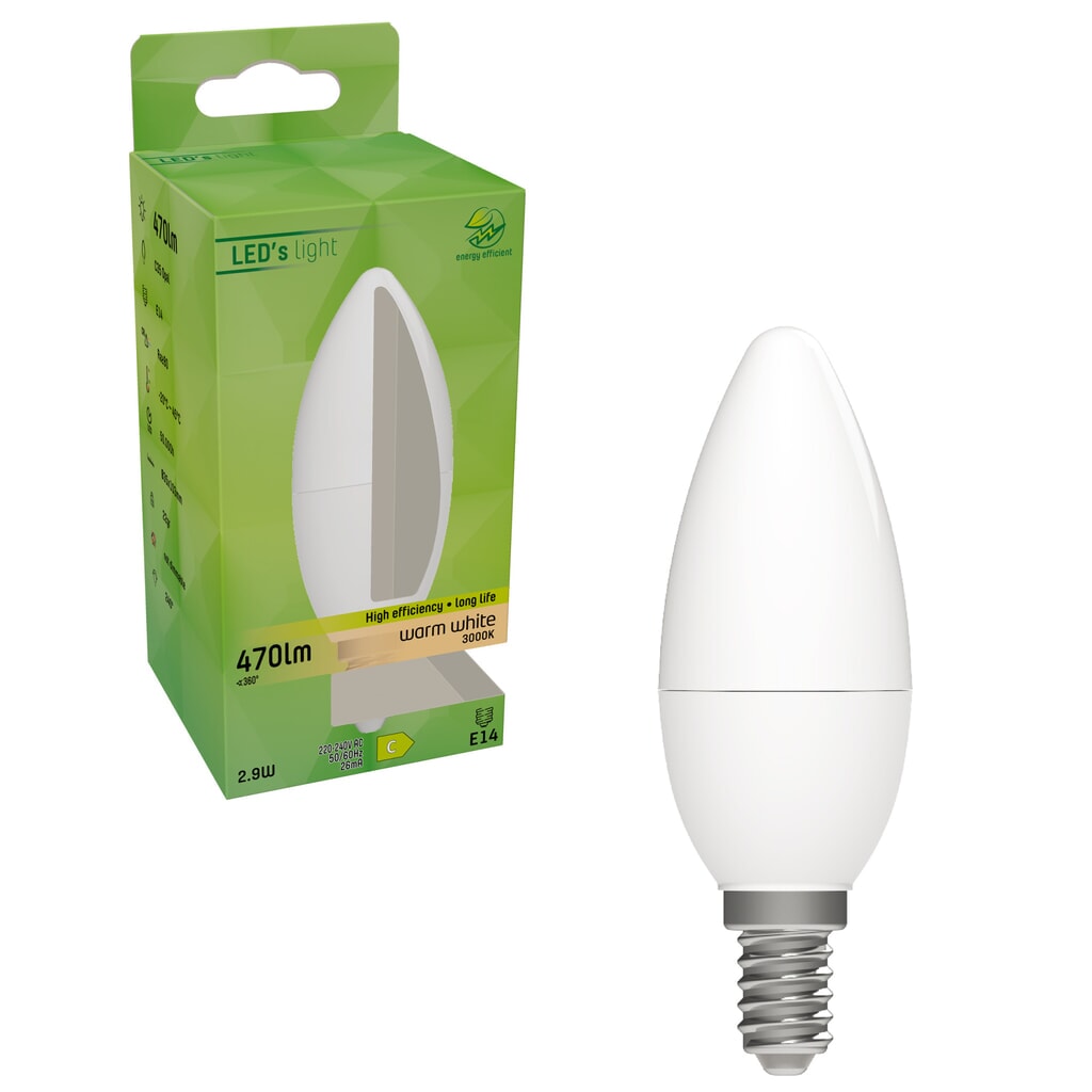 Produktabbildung Nr. 2: LED SMD Leuchtmittel - Kerze C35 E14 2,9W 470lm 3000K opal 240°