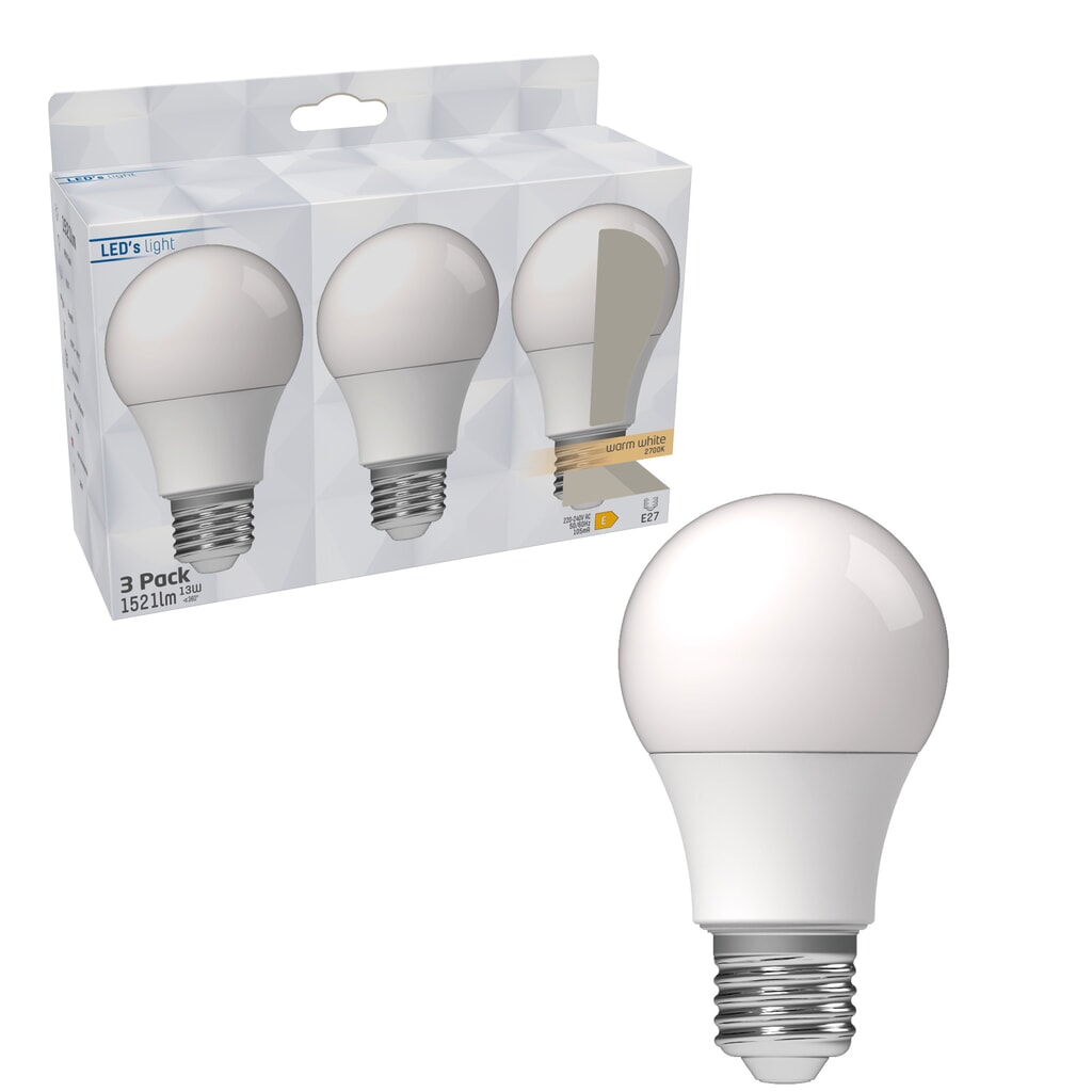 LED SMD Leuchtmittel - Klassisch A60 E27 13W 1521lm 2700K opal 180° - 3er-Sparpack Produktabbildung Nr. 3: LED SMD Leuchtmittel - Klassisch A60 E27 13W 1521lm 2700K opal 180° - 3er-Sparpack