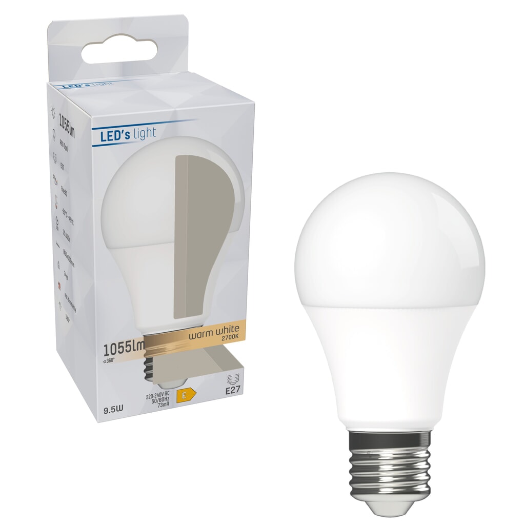 LED SMD Leuchtmittel - Klassisch A60 E27 9,5W 1055lm 2700K opal 180° Produktabbildung Nr. 2: LED SMD Leuchtmittel - Klassisch A60 E27 9,5W 1055lm 2700K opal 180°