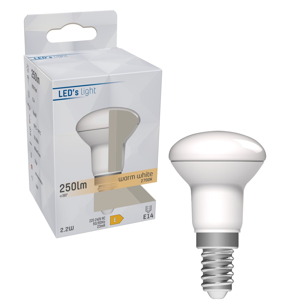 LED SMD Leuchtmittel - Pilzkopf R39 E14 2,2W 250lm 2700K opal 120° Produktabbildung Nr. 2: LED SMD Leuchtmittel - Pilzkopf R39 E14 2,2W 250lm 2700K opal 120°