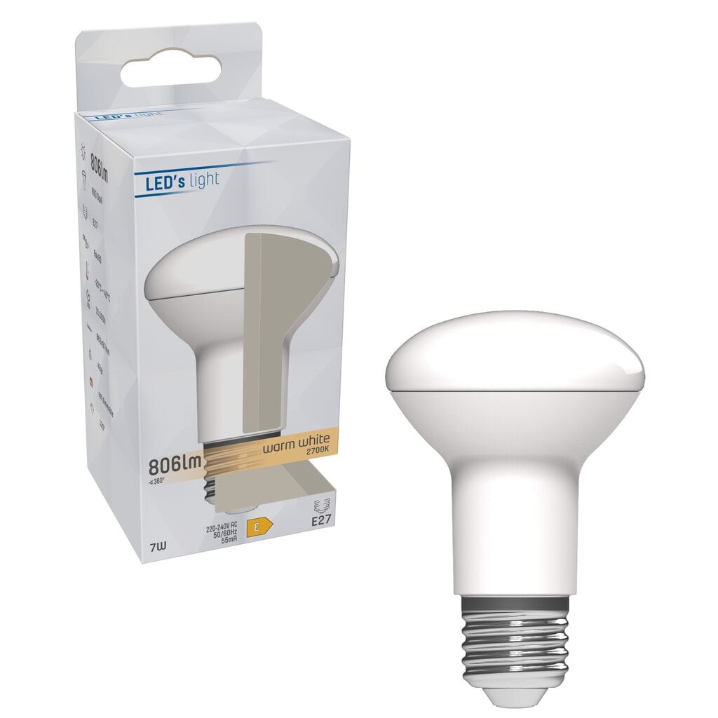 LED SMD Leuchtmittel - Pilzkopf R63 E27 7W 806lm 2700K opal 120° Produktabbildung Nr. 2: LED SMD Leuchtmittel - Pilzkopf R63 E27 7W 806lm 2700K opal 120°